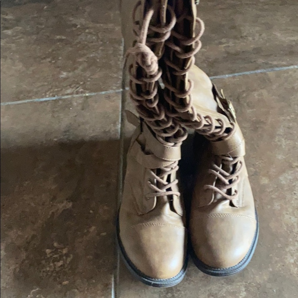 Lace up knee high combat boots